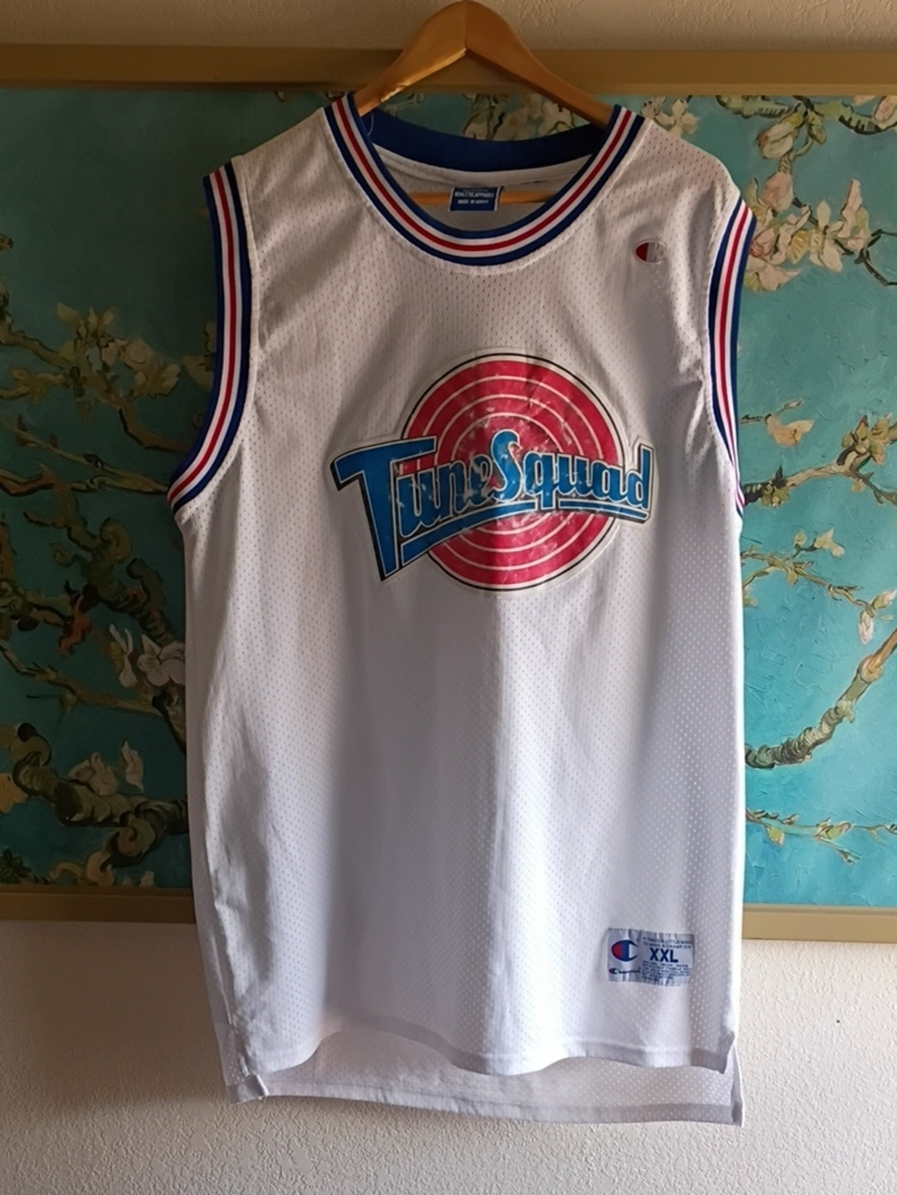Champion White Tune Squad Basketball Jersey with Blue & Red Trim Size XXL